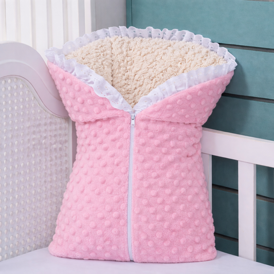 Saco de Dormir Bebê Sherpa Pipoquinha com Laise – Aconchego para Dias Frios
