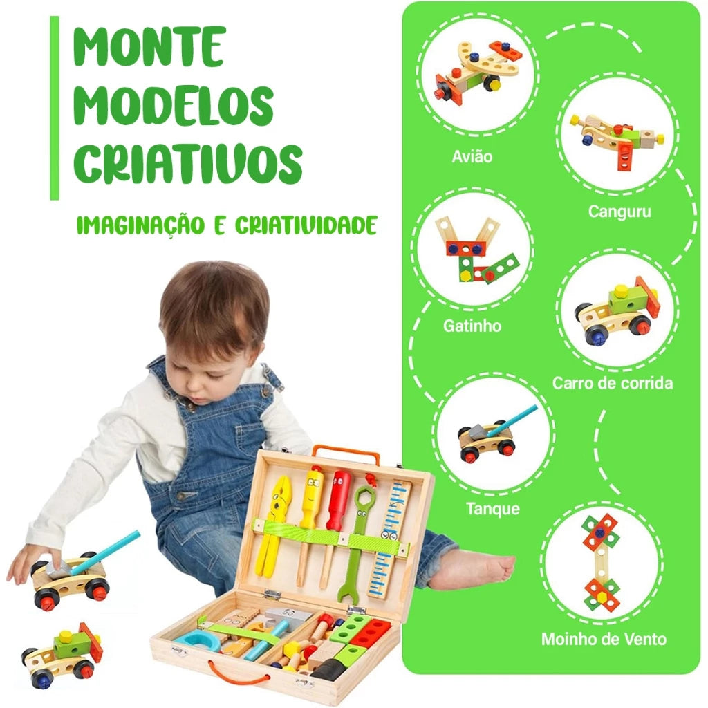 Caixa de Ferramentas Educativa de Madeira – Diversão com Criatividade e Aprendizado!