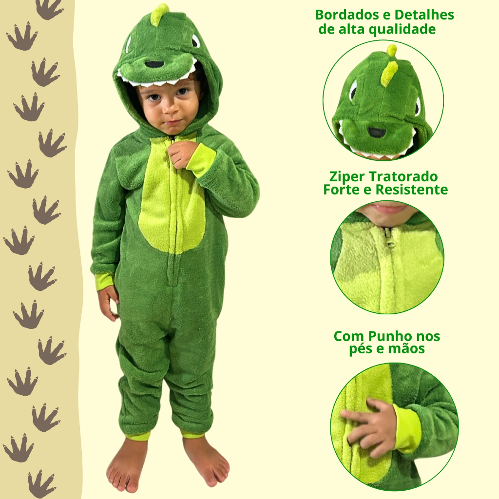 Pijama Macacão Infantil BEBE Dinossauro Kigurumi Meninos Original