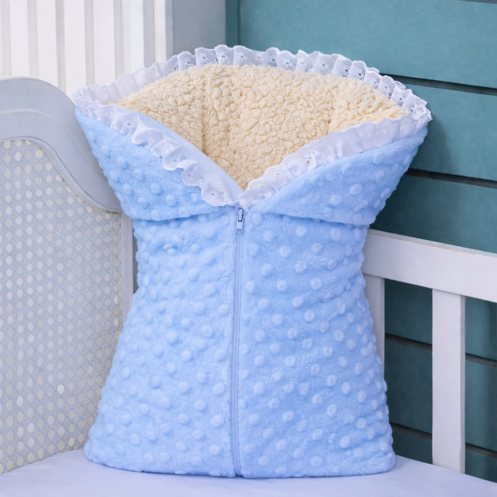 Saco de Dormir Bebê Sherpa Pipoquinha com Laise – Aconchego para Dias Frios