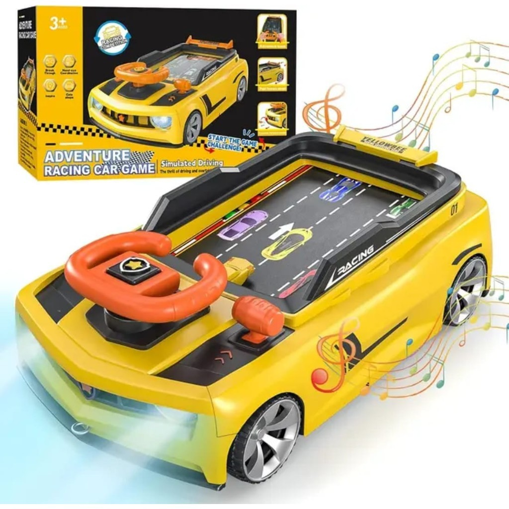Brinquedo Simulador Corrida de Direção Infantil com Volante com Sons, Pista e Luzes